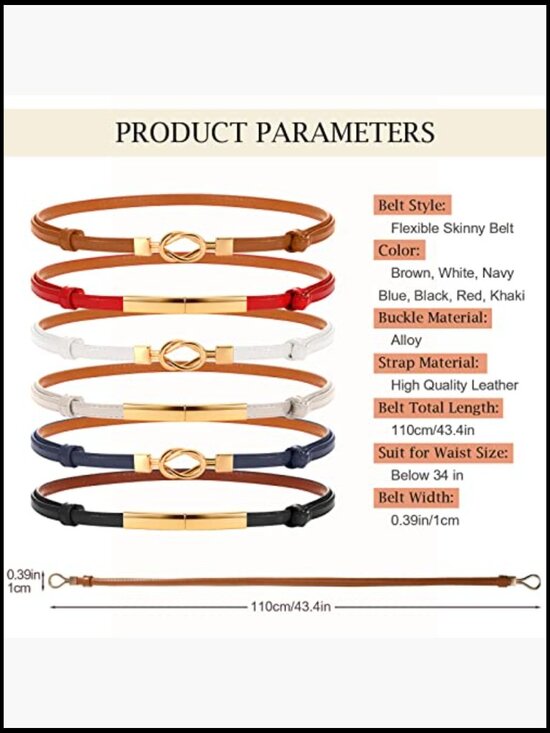 PU Leather Skinny Belt Adjustable Waistband with Metal Buckle main image 3